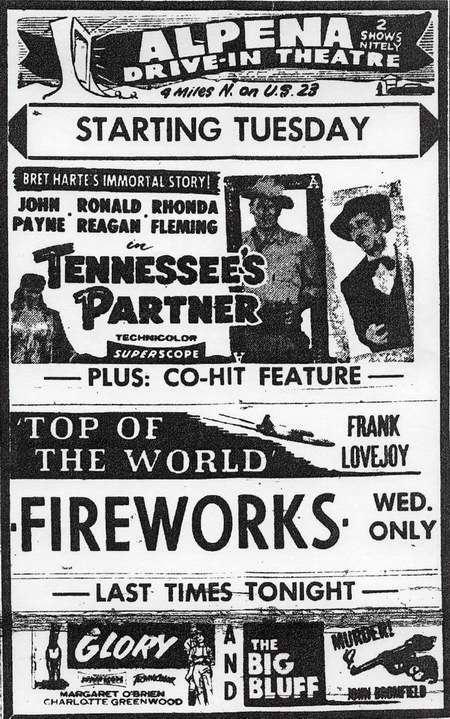 Alpena Drive-In Theatre - 1955 Ad (newer photo)